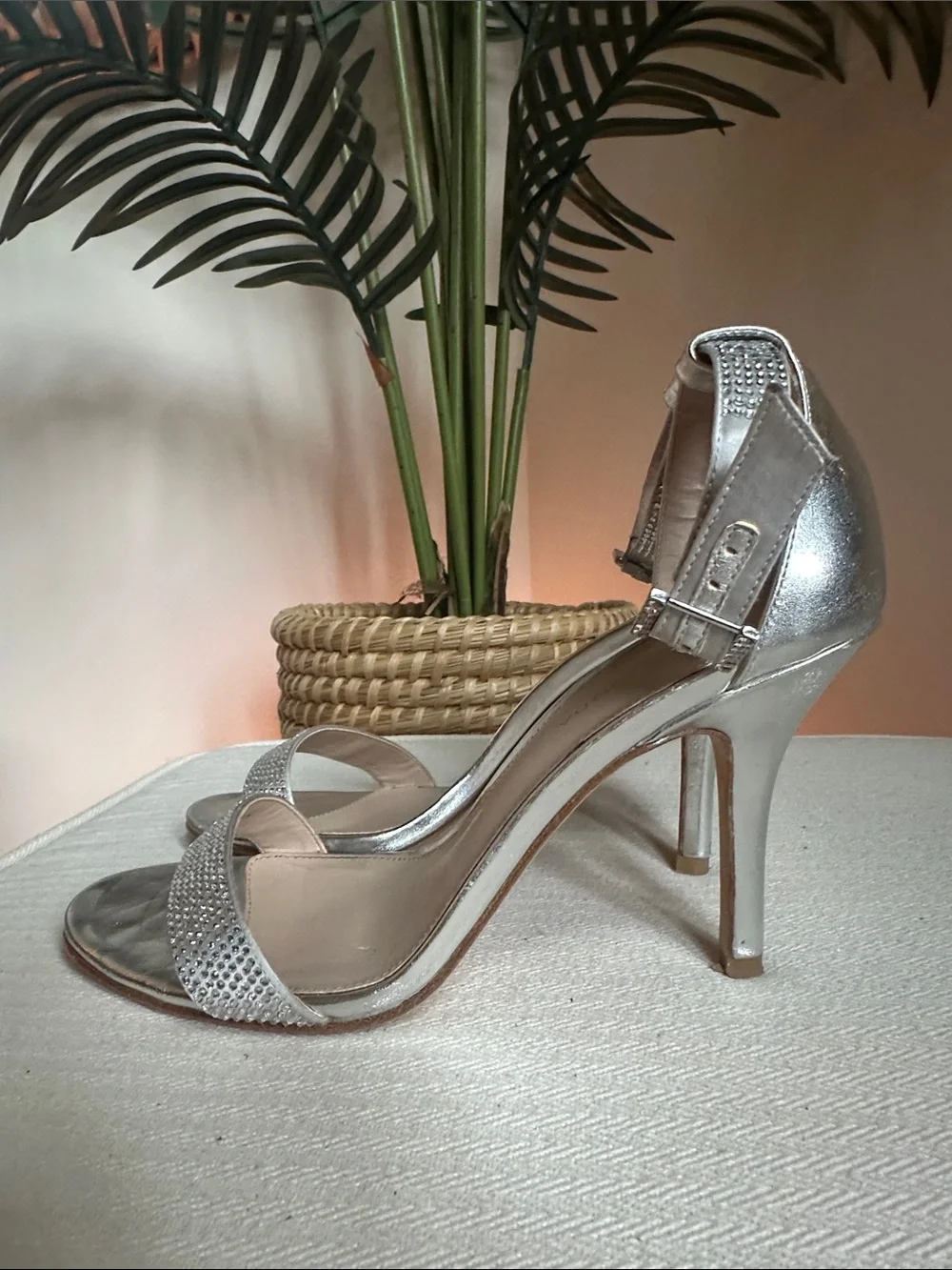 Pelle Moda silver rhinestone embellished heels